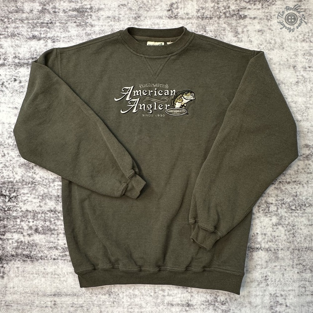 Vintage Fieldmaster American Angler Sweatshirt Embroidered‎ Men's Medium Olive